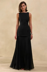 Hadley | Black Boat-Neck Maxi Dress With Drop-Waist