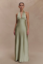 Alice Satin Halter Maxi Dress - Sage
