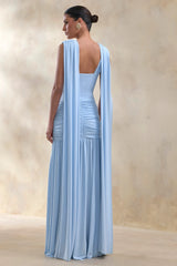 Amelisse | Powder Blue Plunge-Neck Maxi Dress With Ruched-Detailing