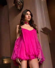 Bell Sleeve Off-Shoulder Chocker A-line Frill Mini Dress