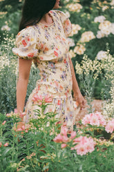 Kaelyn Gather Mini Dress - Yellow Floral