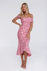 Botanical Embrace Off Shoulder Midi Dress Rose