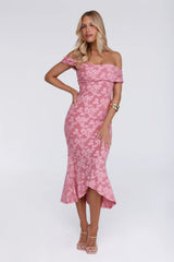 Botanical Embrace Off Shoulder Midi Dress Rose