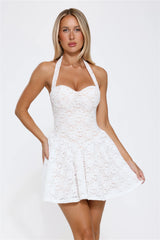 Delicate Daydream Halter Lace Mini Dress White