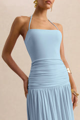 Nicolette | Powder Blue Square-Neck Maxi Dress With Ruched-Detailing
