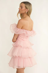 Rosira Off-Shoulder Ruffle Mini Dress Pink