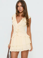 Fawnia Frill Ruched Mini Dress Cream