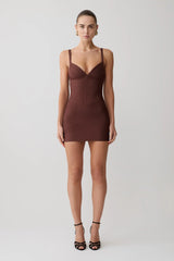 Bandage Knit Mini Dress - Chocolate