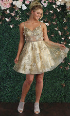 May Queen MQ1894 - 3D Florals V-Neck Cocktail Dress