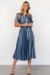 Adelaide Pleated Satin Dress | Blue