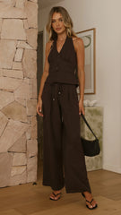 Rebekka Halter Neck Top - Chocolate