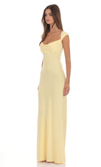 Strappy Cowl Neck Maxi Dress in Yellow