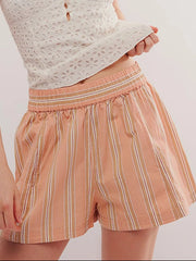 Striped High-Waist Linen Blend Summer Shorts