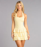 Sunlit Plans Halter Tiered Skater Dress
