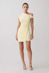 Alyn Off Shoulder Draped Mini Dress - Lemon