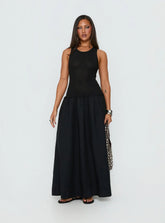 Carlene Shirred Drop Waist Maxi Dress Black