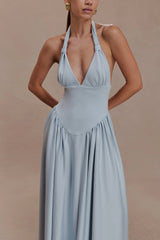 Angelina Scuba Halter Midi Dress - Pale Blue