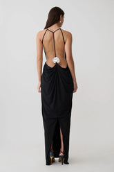 Low Back Halter Maxi Dress - Black