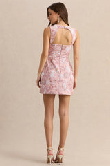 Sorina | Blush Pink Floral Embellished Sweetheart-Neck Mini Dress