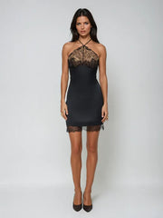Subductix Halterneck Lace Mini Dress In Black