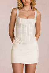 Lace Corset Mini Dress in Pearl