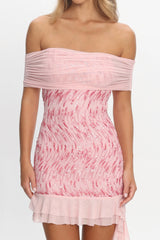 Talking Stage Off-Shoulder Mini Dress Pink