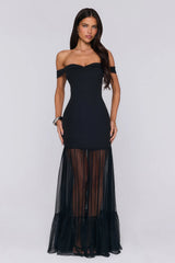 Pretty Lullaby Off Shoulder Maxi Dress Black