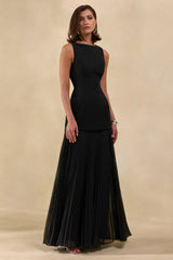Hadley | Black Boat-Neck Maxi Dress With Drop-Waist
