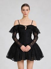 Off Shoulder Lace Corset Flared Mini Dress