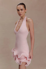 Willowmena Halter Neckline Mini Dress With Tubed Hem - Baby Pink