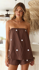 Calliope Strapless Top and Shorts Set - Brown/White Polka