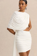 Danellia | White Round-Neck Mini Dress With Cut-Out Detail And Sash