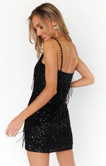 Sparks Fly Dress- Black Beaded Fringe