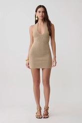Renesmay Lurex Halter Mini Dress - Gold