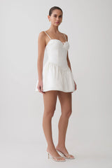 Emary Applique Denim Bustier Mini Dress - White