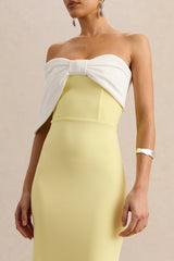 Agatha | Lemon & White Bow Bardot-Neck Maxi Dress