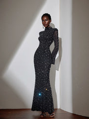 Black Evening Dress with Diamond Embellishments