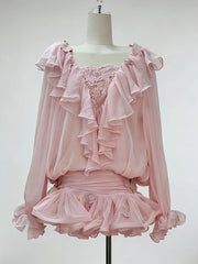 Ruffles Long Sleeve Mesh Mini Dress
