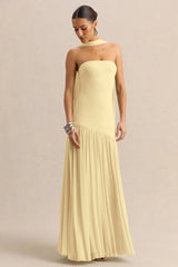 Bambi | Lemon Bandeau-Neck Maxi Dress With Scarf-Detail