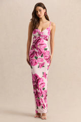Luz | Pink Hibiscus Floral Print Strappy Maxi Dress