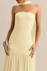 Bambi | Lemon Bandeau-Neck Maxi Dress With Scarf-Detail