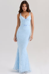 Sarai-Blue Lace Godet Maxi Dress