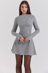 Angelique-Grey A-Line Long Sleeve Mini Dress - SALE