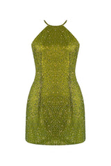 PARADISO GREEN HIGH-NECK MINI DRESS