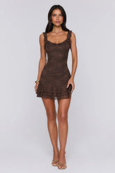 Little Sultry Lace Mini Dress Chocolate