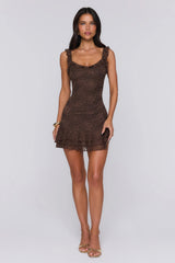 Little Sultry Lace Mini Dress Chocolate