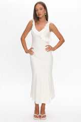 Alba Frill Trim Midi Dress White