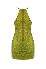 PARADISO GREEN HIGH-NECK MINI DRESS