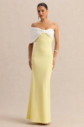 Agatha | Lemon & White Bow Bardot-Neck Maxi Dress