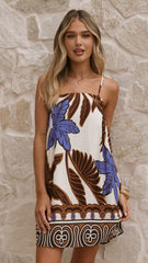 Bethani Mini Dress - Chocolate/Blue Palm